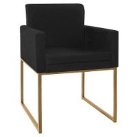 Kit 02 Poltronas Decorativa Bellinha Base de Ferro Dourado Suede Preto - 6