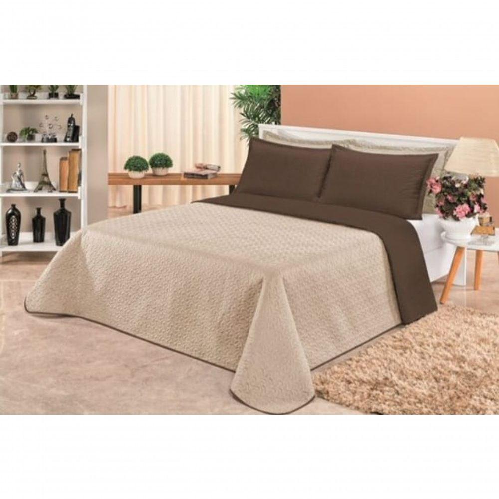 Cobre Leito Cobertor 2 Travesseiros Quarto Casal 2,60x2,40 Cor: Bege Marrom - 2