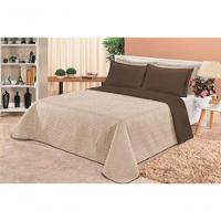 Cobre Leito Cobertor 2 Travesseiros Quarto Casal 2,60x2,40 Cor: Bege Marrom - 2