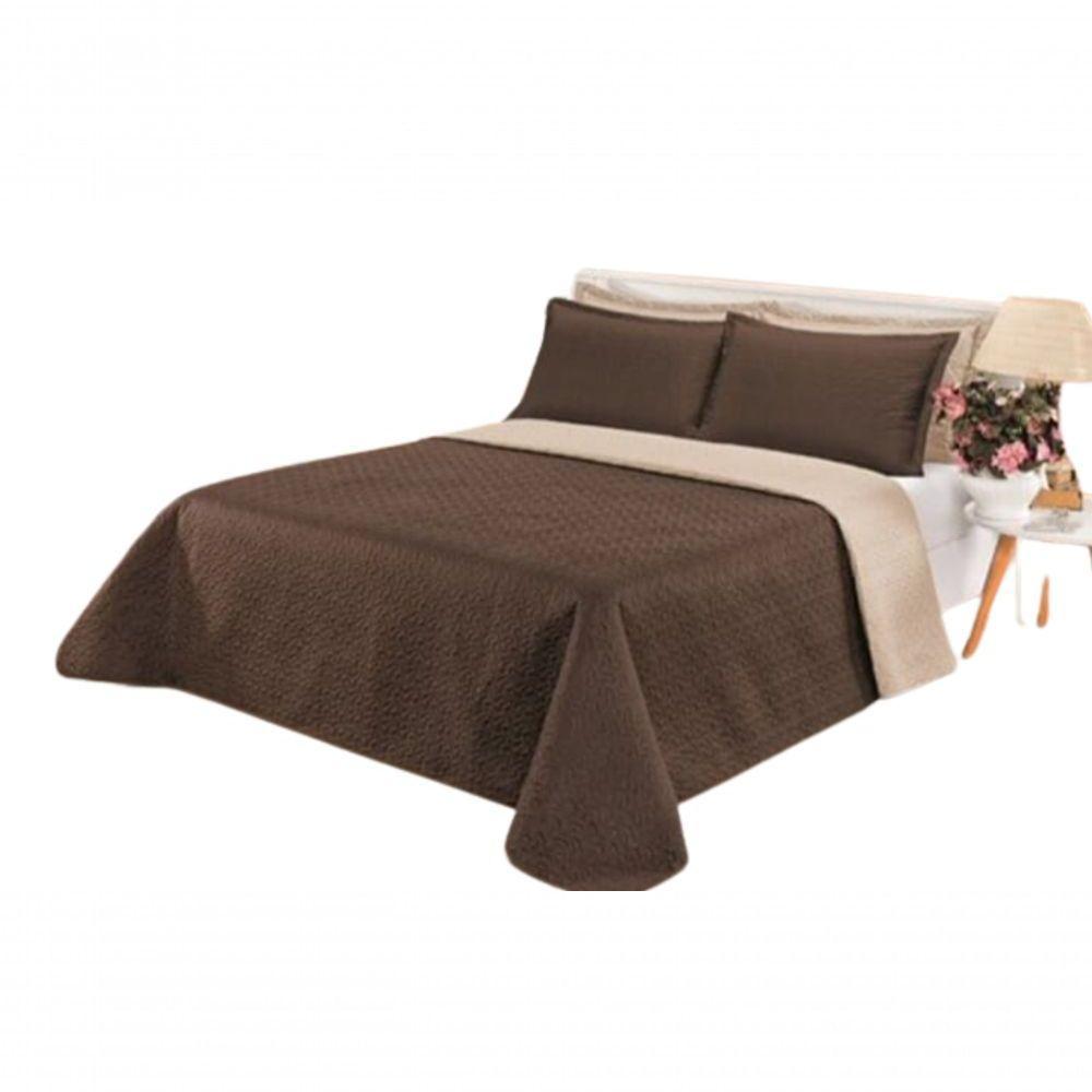 Cobre Leito Cobertor 2 Travesseiros Quarto Casal 2,60x2,40 Cor:marrom Bege - 1