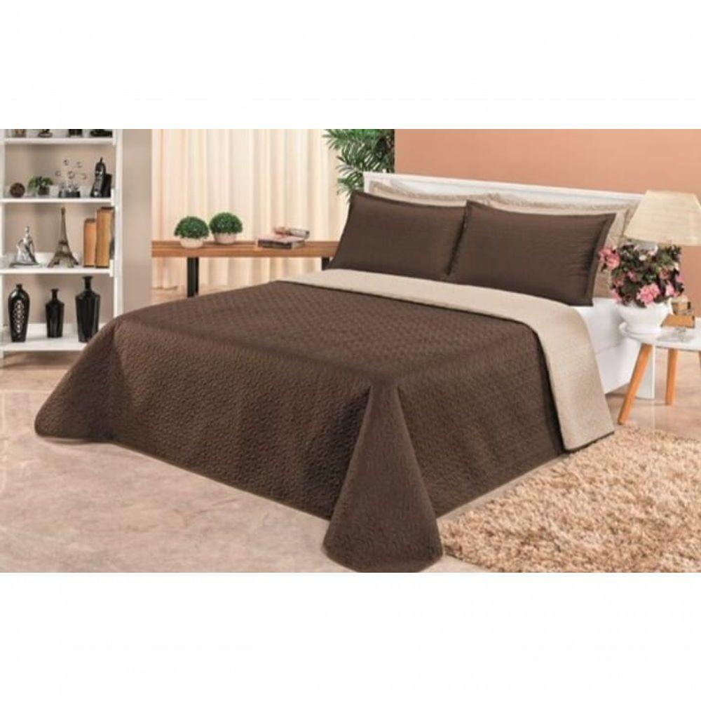 Cobre Leito Cobertor 2 Travesseiros Quarto Casal 2,60x2,40 Cor:marrom Bege - 2