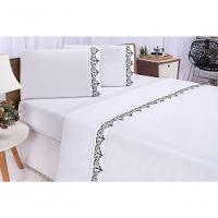 Jogo Lençol Atenas Quarto Casal Padrão Bordado 4 Peças 2fronha Cor: Branco Com Verde Petróleo - 1