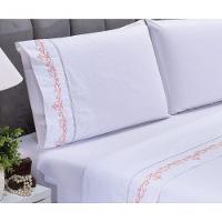 Jogo Lençol Imperial Quarto Casal King Bordado 4 Peças 2fronha Cor: Branco Com Salmão