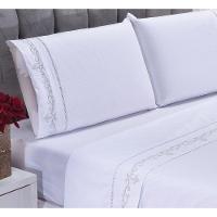 Jogo Lençol Imperial Quarto Casal Padrão Bordado 4 Peças 2fronha Cor: Branco Com Salmão - 7