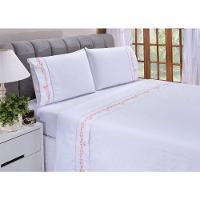 Jogo Lençol Imperial Quarto Casal Padrão Bordado 4 Peças 2fronha Cor: Branco Com Salmão - 12