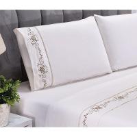 Jogo Lençol Fluence Quarto Casal Padrão Bordado 4 Peças 2fronha Cor: Palha Com Caqui - 3