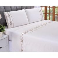 Jogo Lençol Fluence Quarto Casal Padrão Bordado 4 Peças 2fronha Cor: Palha Com Caqui - 5