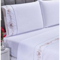 Jogo Lençol Fluence Quarto Casal Padrão Bordado 4 Peças 2fronha Cor: Palha Com Caqui - 6