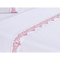 Jogo Lençol Atenas Quarto Casal Queen Bordado 4 Peças 2fronha Cor: Branco Com Rose - 5