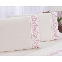 Jogo Lençol Atenas Quarto Casal Queen Bordado 4 Peças 2fronha Cor:palha Com Rose - 3