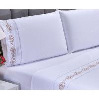 Jogo Lençol Diamante Quarto Casal King Bordado 4 Peças 2fronha Cor: Branco Com Caqui