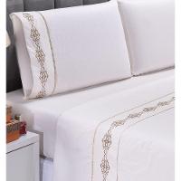 Jogo Lençol Diamante Quarto Casal King Bordado 4 Peças 2fronha Cor: Palha Com Caqui - 1