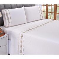 Jogo Lençol Diamante Quarto Casal King Bordado 4 Peças 2fronha Cor: Palha Com Caqui - 3