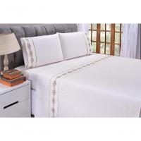 Jogo Lençol Diamante Quarto Casal King Bordado 4 Peças 2fronha Cor: Palha Com Caqui - 4