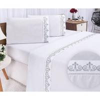 Jogo Lençol Atenas Quarto Casal Padrão Bordado 4 Peças 2fronha Cor:branco Com Cinza - 1
