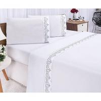 Jogo Lençol Atenas Quarto Casal Padrão Bordado 4 Peças 2fronha Cor:branco Com Cinza - 12