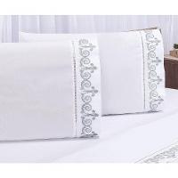 Jogo Lençol Atenas Quarto Casal Padrão Bordado 4 Peças 2fronha Cor:branco Com Cinza - 16