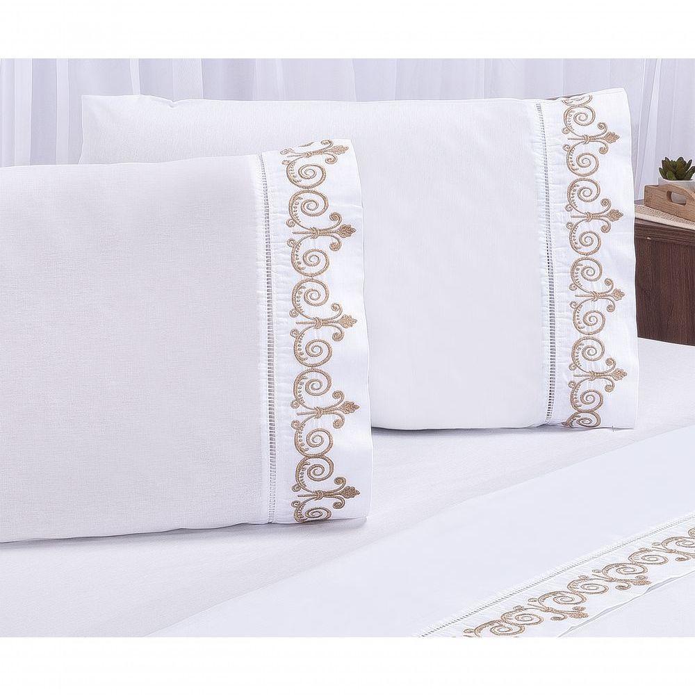 Jogo Lençol Atenas Quarto Casal Padrão Bordado 4 Peças 2fronha Cor: Branco Com Rose - 2