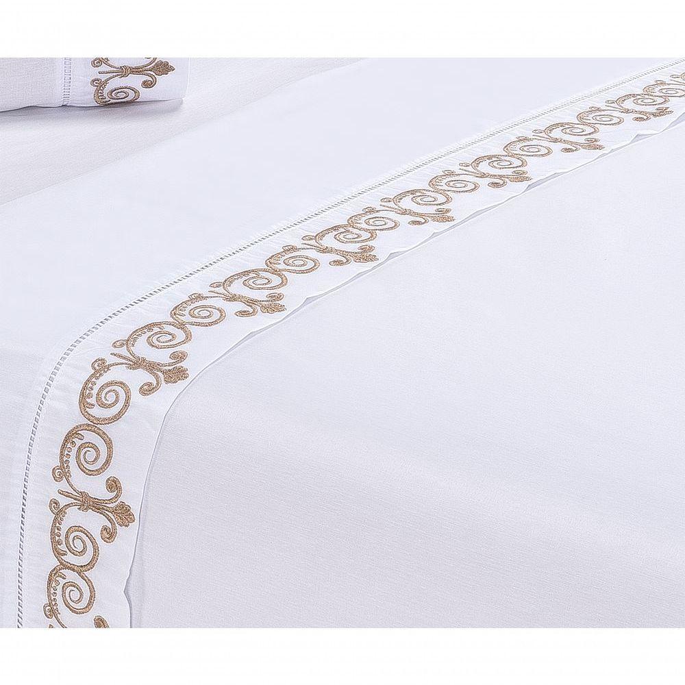 Jogo Lençol Atenas Quarto Casal Padrão Bordado 4 Peças 2fronha Cor: Branco Com Rose - 5