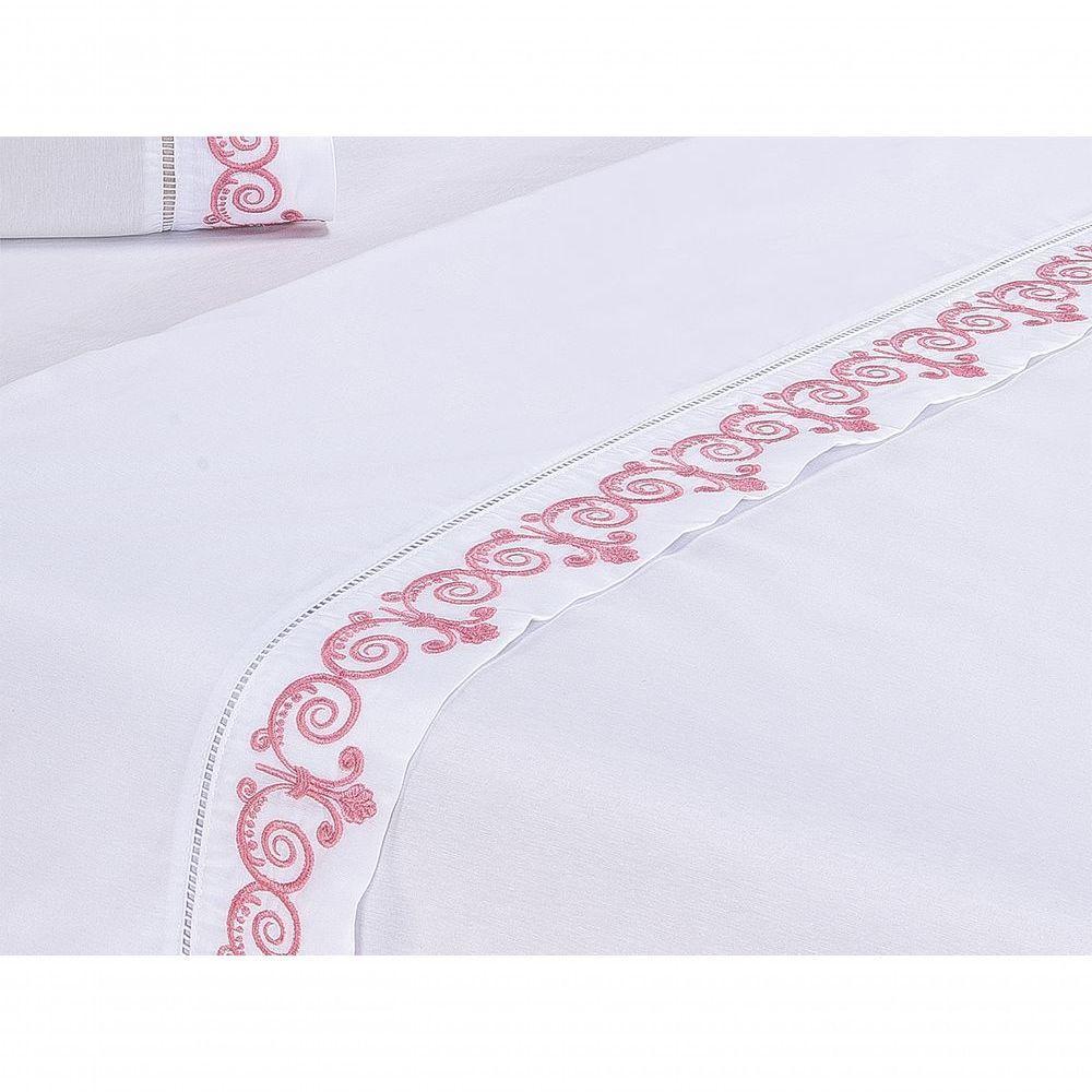 Jogo Lençol Atenas Quarto Casal Padrão Bordado 4 Peças 2fronha Cor: Branco Com Rose - 7