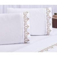 Jogo Lençol Atenas Quarto Casal Padrão Bordado 4 Peças 2fronha Cor: Branco Com Rose