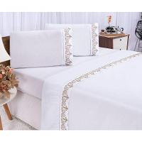 Jogo Lençol Atenas Quarto Casal Padrão Bordado 4 Peças 2fronha Cor: Branco Com Rose - 7