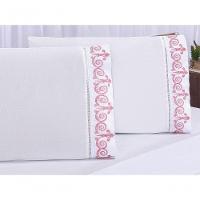 Jogo Lençol Atenas Quarto Casal Padrão Bordado 4 Peças 2fronha Cor: Branco Com Rose - 22