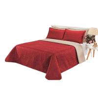 Cobre Leito Cobertor 2 Travesseiros Quarto Casal 2,60x2,40 Cor:vermelho Bege - 1