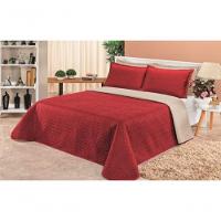 Cobre Leito Cobertor 2 Travesseiros Quarto Casal 2,60x2,40 Cor:vermelho Bege