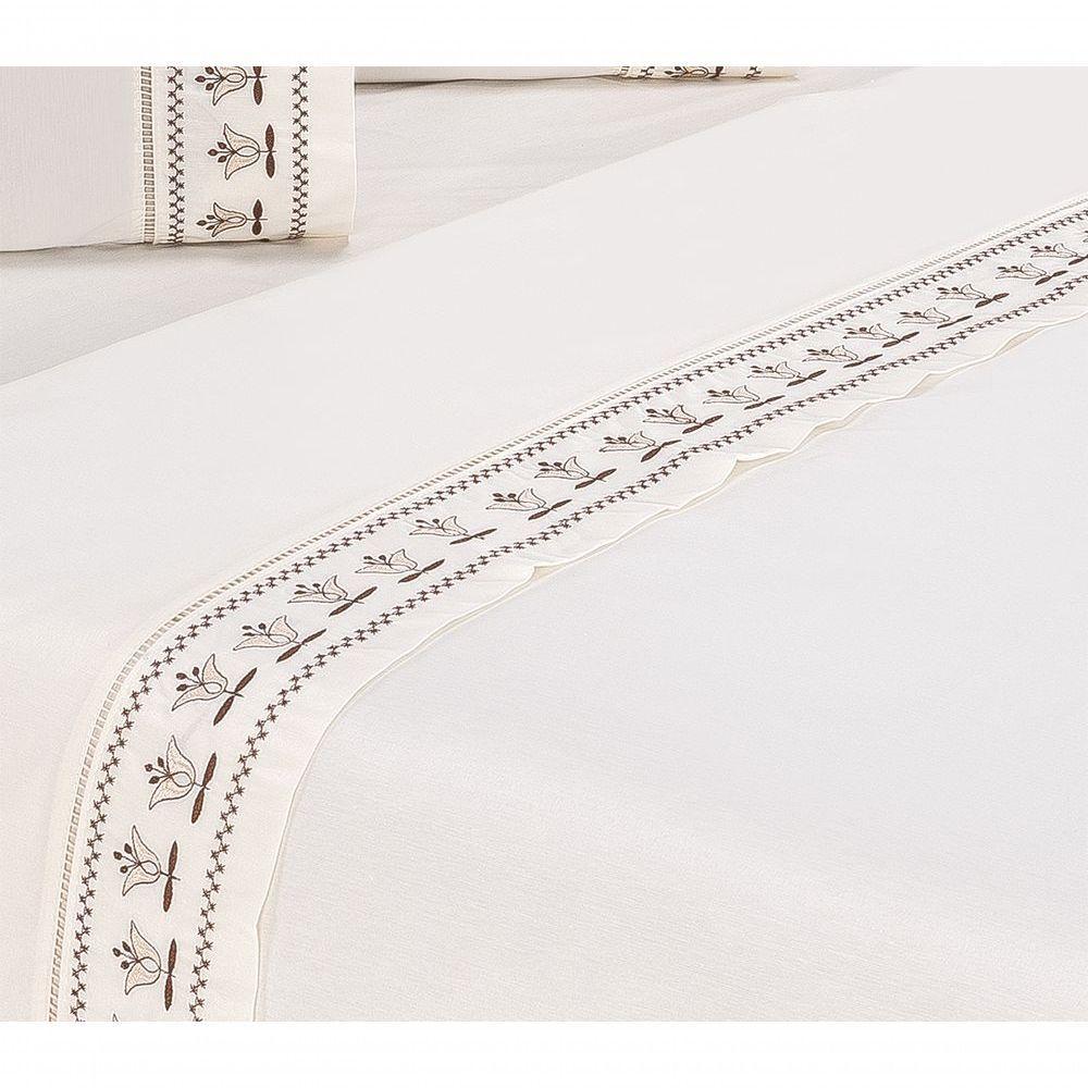 Jogo Lençol Tulipa Quarto Casal King Bordado 4 Peças 2fronha Cor: Palha Com Chocolate - 3