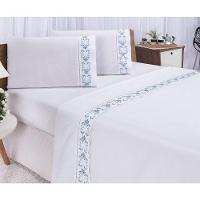 Jogo Lençol Veneza Quarto Casal Queen Bordado 4 Peças 2fronha Cor: Branco Com Rose - 9