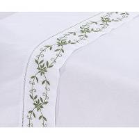 Jogo Lençol Veneza Quarto Casal King Bordado 4 Peças 2fronha Cor: Branco Com Verde Musgo