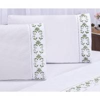 Jogo Lençol Veneza Quarto Casal King Bordado 4 Peças 2fronha Cor: Branco Com Verde Musgo - 5