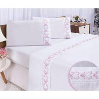 Jogo Lençol Veneza Quarto Casal King Bordado 4 Peças 2fronha Cor: Branco Com Rose - 1