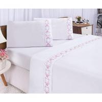 Jogo Lençol Veneza Quarto Casal King Bordado 4 Peças 2fronha Cor: Branco Com Rose - 5