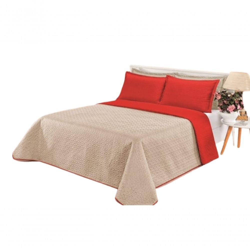 Cobre Leito Cobertor 2 Travesseiros Quarto Casal 2,60x2,40 Cor: Bege Vermelho - 1