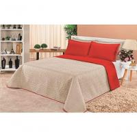 Cobre Leito Cobertor 2 Travesseiros Quarto Casal 2,60x2,40 Cor: Bege Vermelho - 3