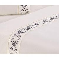 Jogo Lençol Veneza Quarto Casal Padrão Bordado 4 Peças 2fronha Cor:palha Com Grafite - 7