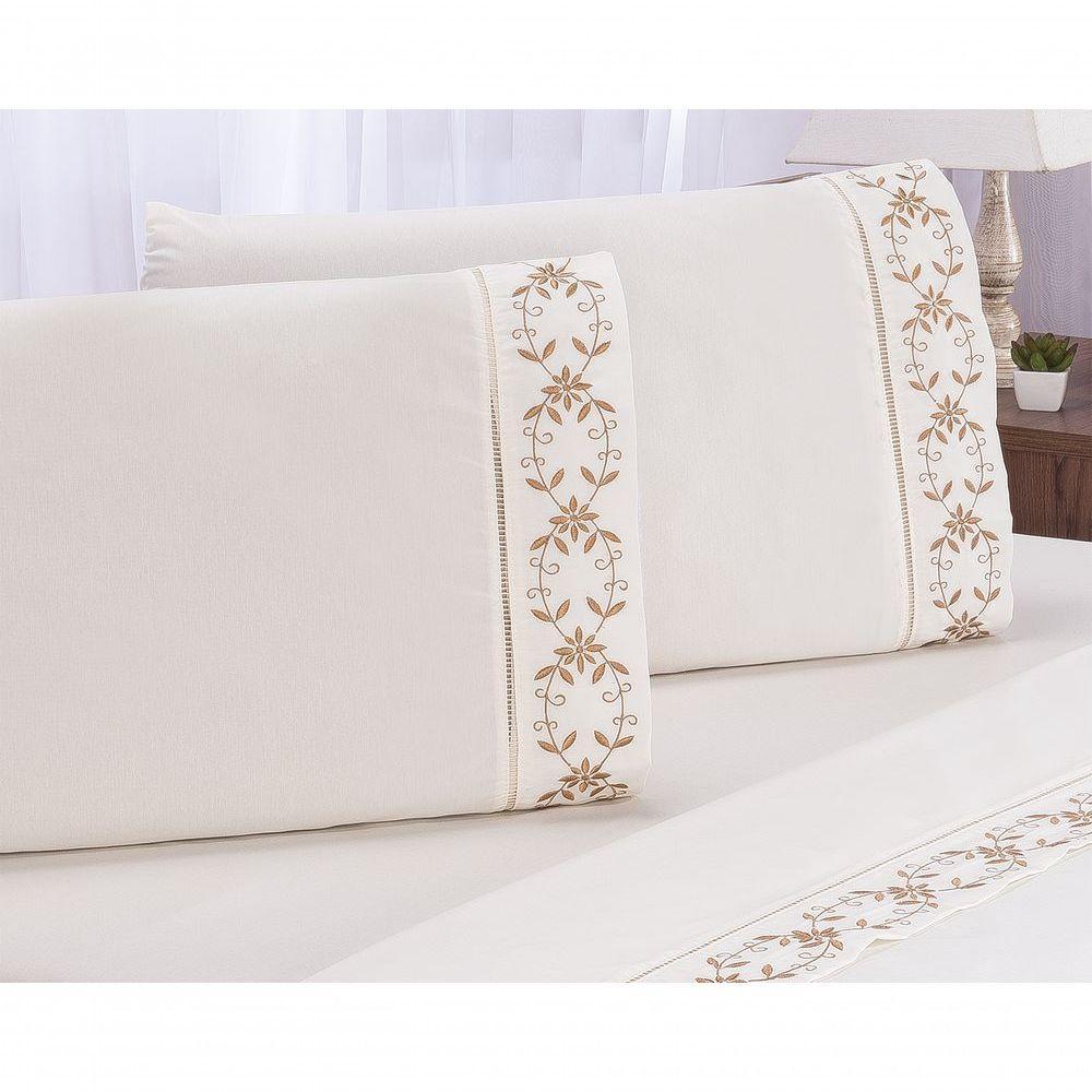 Jogo Lençol Veneza Quarto Casal King Bordado 4 Peças 2fronha Cor:palha Com Caqui - 3