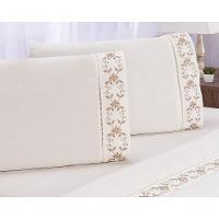 Jogo Lençol Veneza Quarto Casal King Bordado 4 Peças 2fronha Cor:palha Com Caqui