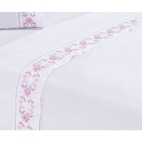 Jogo Lençol Veneza Quarto Casal Padrão Bordado 4 Peças 2fronha Cor: Branco Com Rose - 5