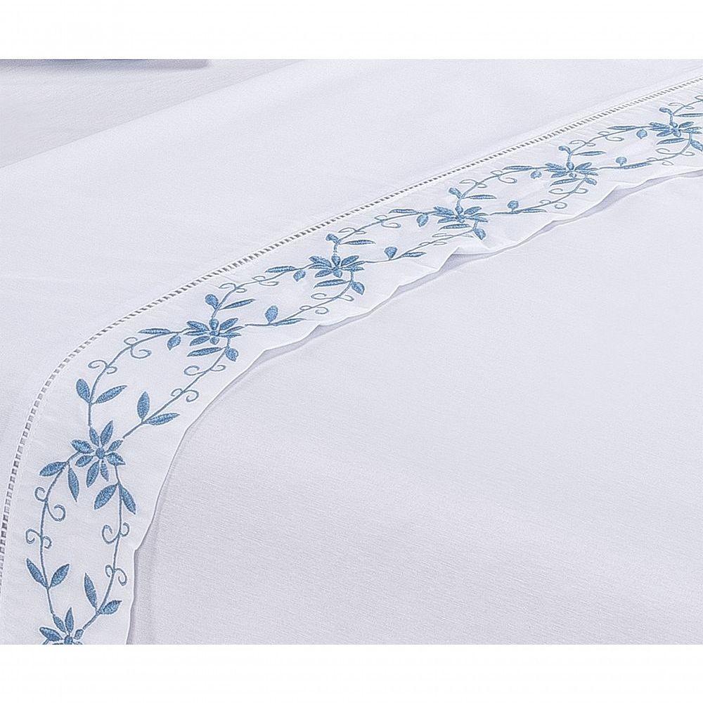 Jogo Lençol Veneza Quarto Casal Queen Bordado 4 Peças 2fronha Cor:branco Com Caqui - 9