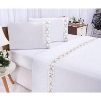 Jogo Lençol Veneza Quarto Casal Queen Bordado 4 Peças 2fronha Cor:branco Com Caqui - 3