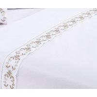 Jogo Lençol Veneza Quarto Casal Queen Bordado 4 Peças 2fronha Cor:branco Com Caqui
