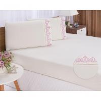 Jogo Lençol Quarto Casal Padrão Bordado 3 Pç Palha Com Rose - 1