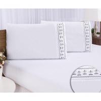 Jogo Lençol Queen Bordado 3 Peças Branco Cinza Tulipa Quarto - 1