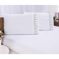 Jogo Lençol Queen Bordado 3 Peças Branco Cinza Tulipa Quarto - 5