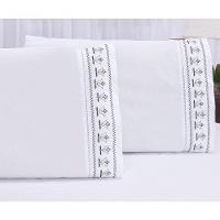 Jogo Lençol Queen Bordado 3 Peças Branco Cinza Tulipa Quarto - 7