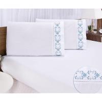 Jogo Lençol King Casal Bordado 3 Peças Branco Azul Veneza - 1