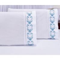 Jogo Lençol King Casal Bordado 3 Peças Branco Azul Veneza - 3